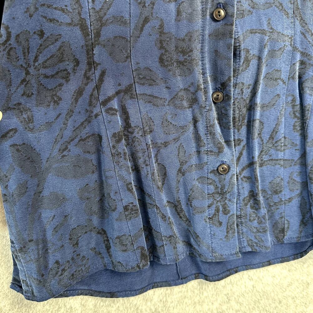 Tianello Steve Barraza Button Down Blouse Womens Size S Floral Blue Black Tencel - Picture 7 of 12